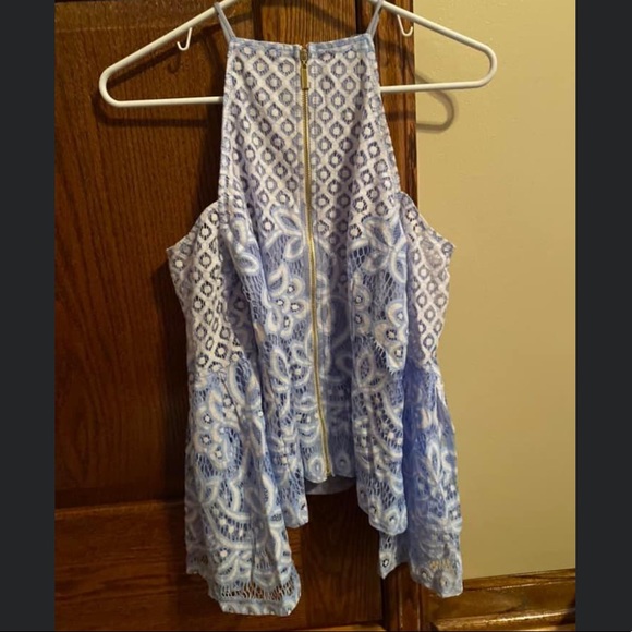 Venus cold shoulder blue lace top - Picture 3 of 6